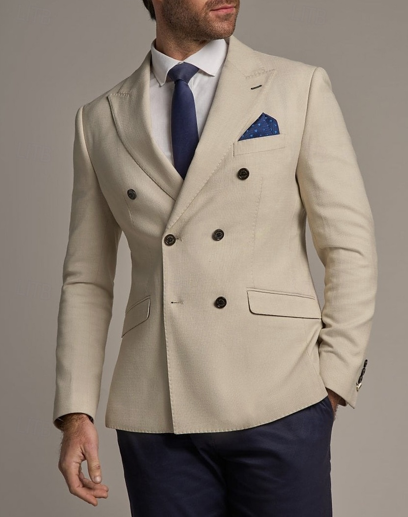 Blazer Masculino Bege Casual de Negócios Moda Preppy Jaqueta com Cor Sólida Ajuste Regular Poliéster de 2025 por $75.99 –P1