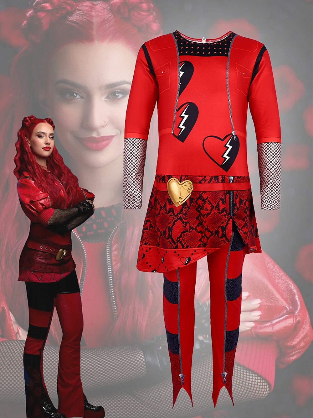 Descendants The Rise of Red Kids Red Queen of Hearts Costume Jumpsuit Cosplay Costume Movie Cosplay for Girls' Kid's Children's Day New Year Masquerade Performance 2025 - $36.99 –P1