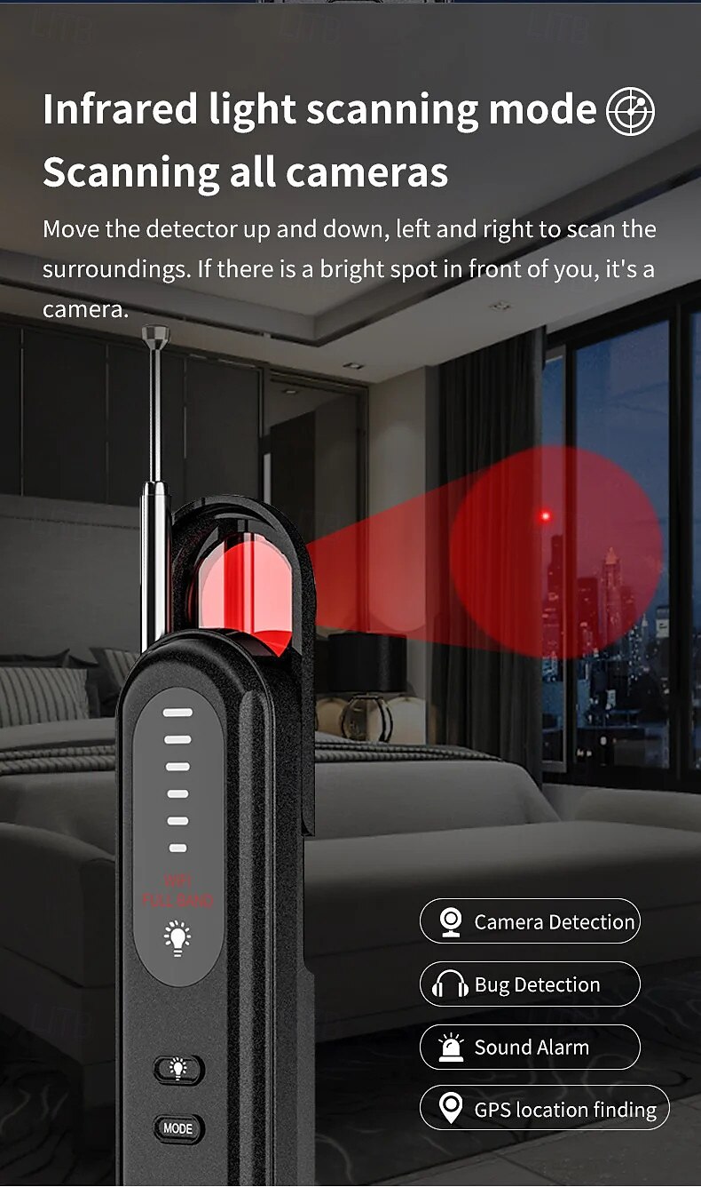 verborgen camera detector afluisterapparaat tracker anti-spion elektronisch signaal 5 niveaus gevoeligheid draadloze signaalscanner voor thuis 2025 - $39.99 –P7