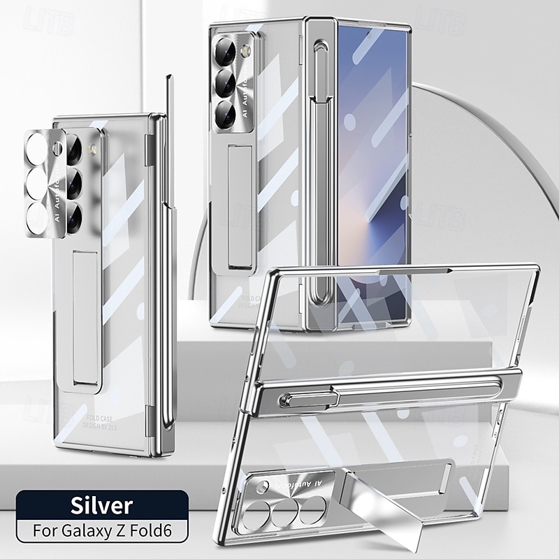 telefon Ügy Kompatibilitás Samsung Galaxy Z Hajtogatás 6 Z Fold 5 Z Fold 4 Z Fold 3 Fekete tok Állvánnyal és Képernyővédő Mágneses Retro Páncél PC Fém 2025 - $39.99 –P5