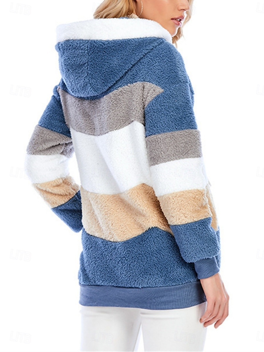 Damen Fleecejacke Teddy-Mantel Hoodie Jacke warm halten Atmungsaktiv Zip Tasche Innenfutter aus Fleece Brautkleider schlicht Streetstyle Farbblock Urlaub Strasse Freizeitskleidung Ausgehen 2025 - $39.99 –P5