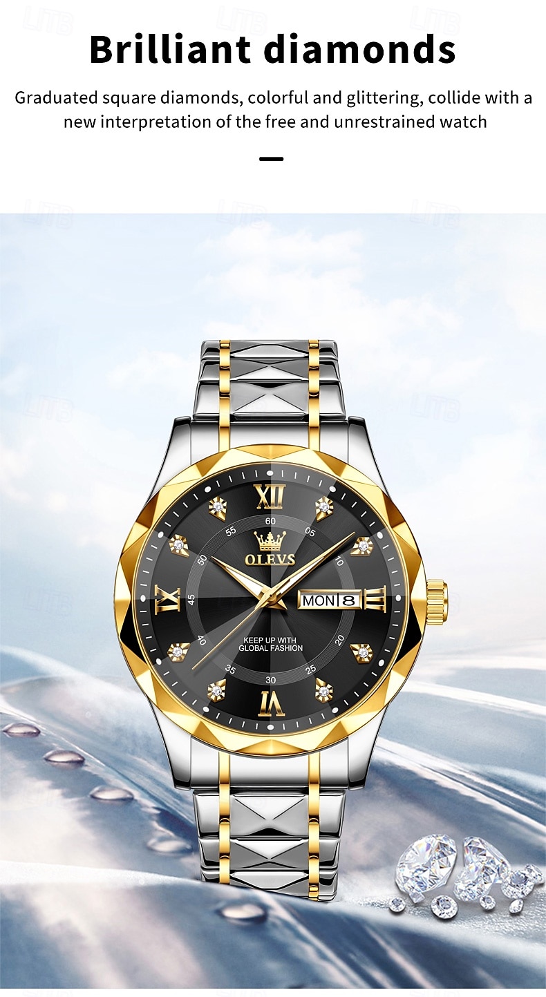 OLEVS Heren Quartz horloges Minimalistisch Modieus Zakelijk Polshorloge Lichtgevend Kalender Datum Week WATERDICHT Teräs Horloge 2025 - $31.99 –P7