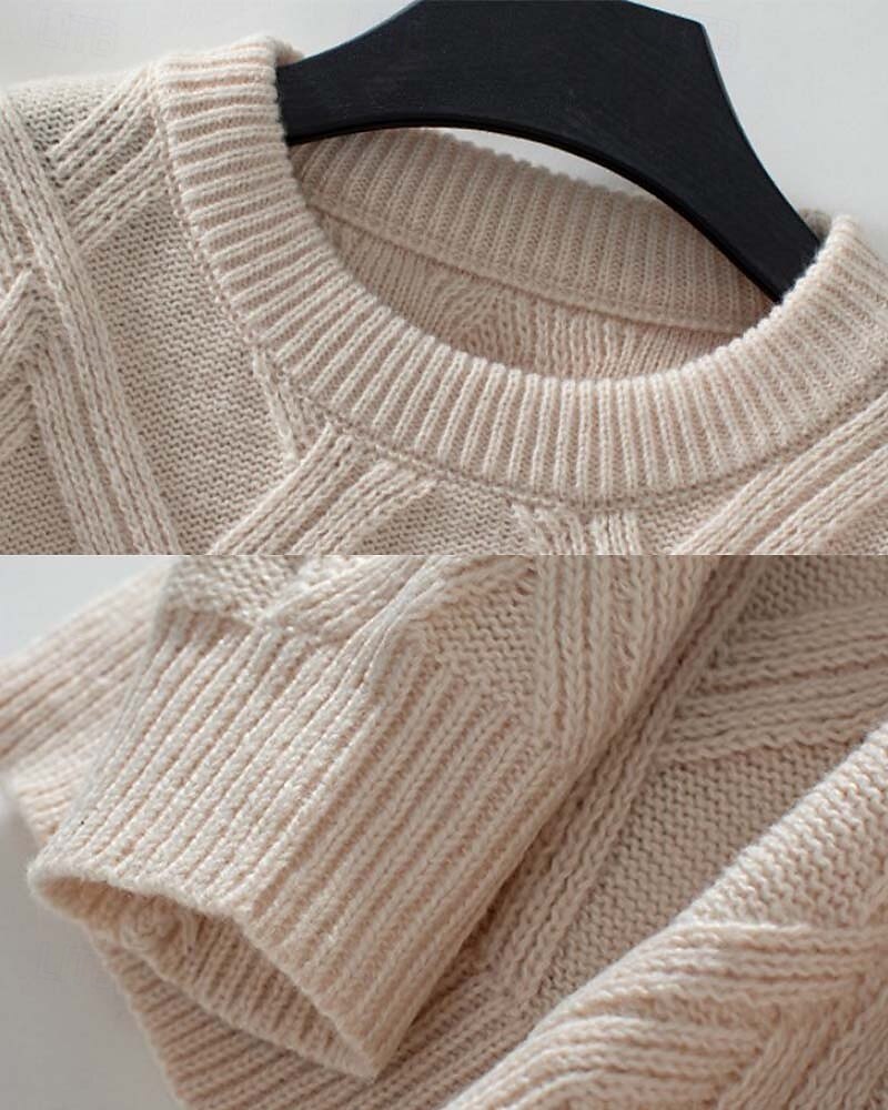 Femme Pull Chandail Décontractées Couleur unie Géométrique Col Ras du Cou Tricoté manche longue Hauts longs Tricoter Travail Noir Beige Automne Hiver de 2025 ? $52.99 –P6