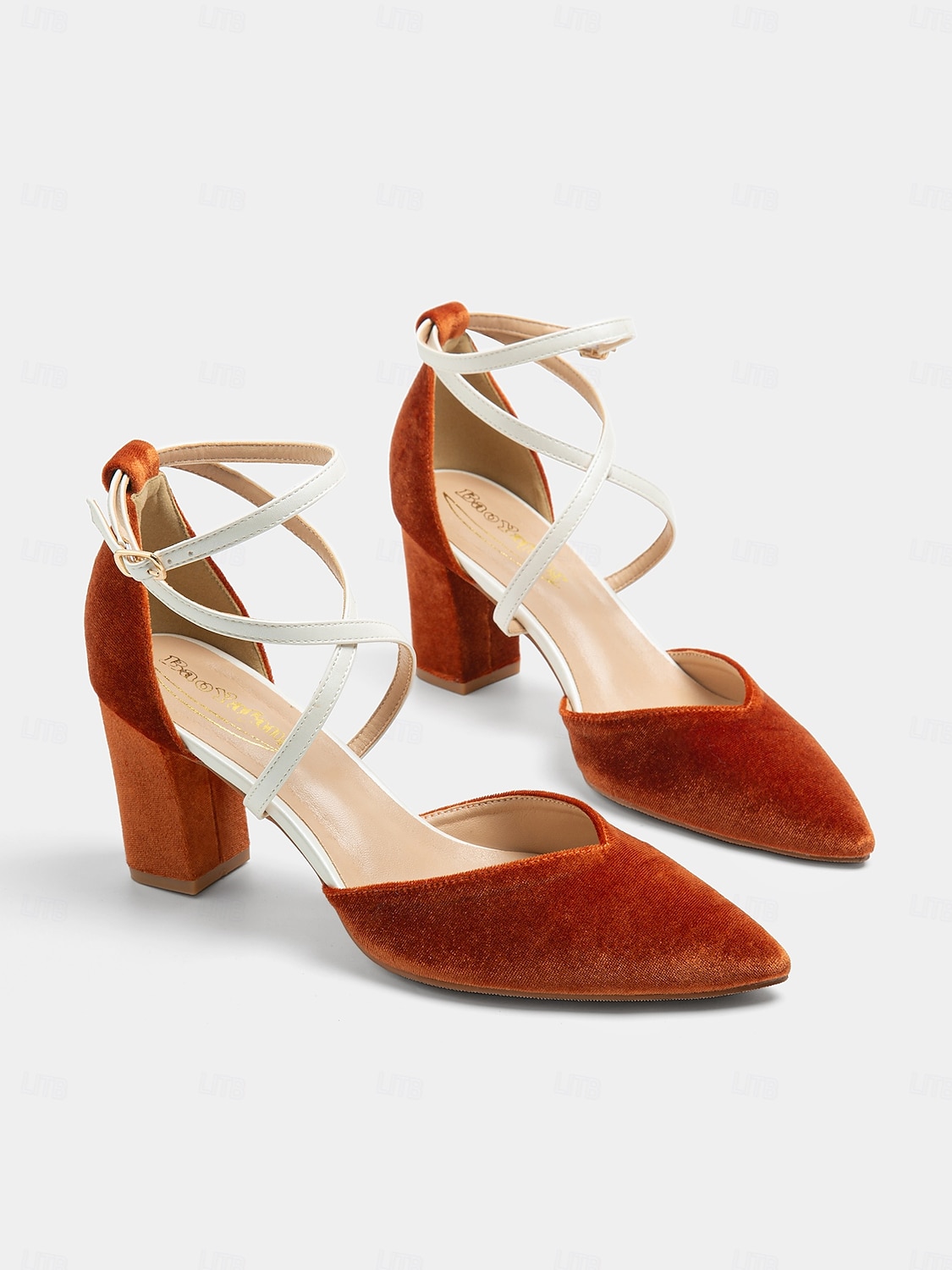 schicke zweifarbige Damen-Pumps mit Fesselriemchen - elegantes Wildleder-Finish in gebranntem Orange und Creme, perfekt fürs Büro und Abend-Outfit 2025 - $54.99 –P3