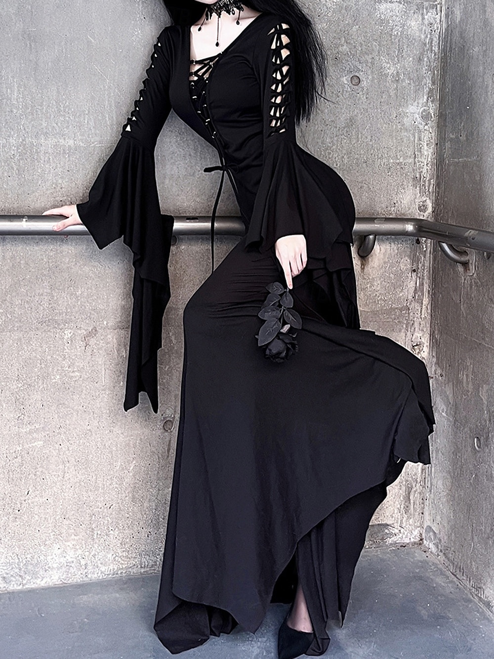 Punk a gotika Šaty Čerodějnice Morticia Addamsová Pevná barva Dámské Fantazie Valpuržina noc předvečer Všech svatých Karneval Večírek Dospělé Šaty 2025 - $40.99 –P3