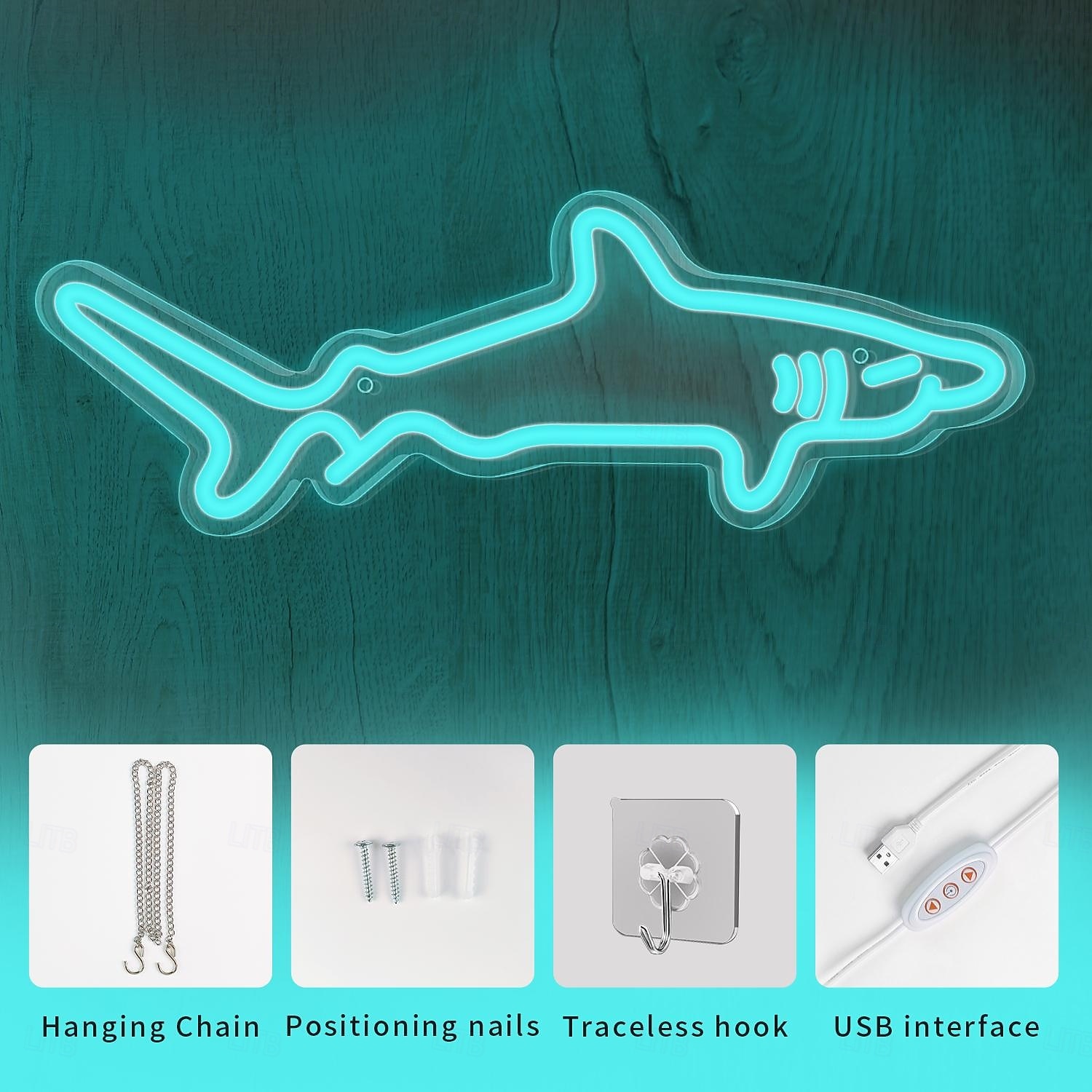 1pc blauwe haai led neonlichtbord, usb-aangedreven neonlichtbord voor thuis slaapkamer aquarium dierentuin bar club pub feest wandkunst decoratie hangende lamp 2026 - $32.99 –P3