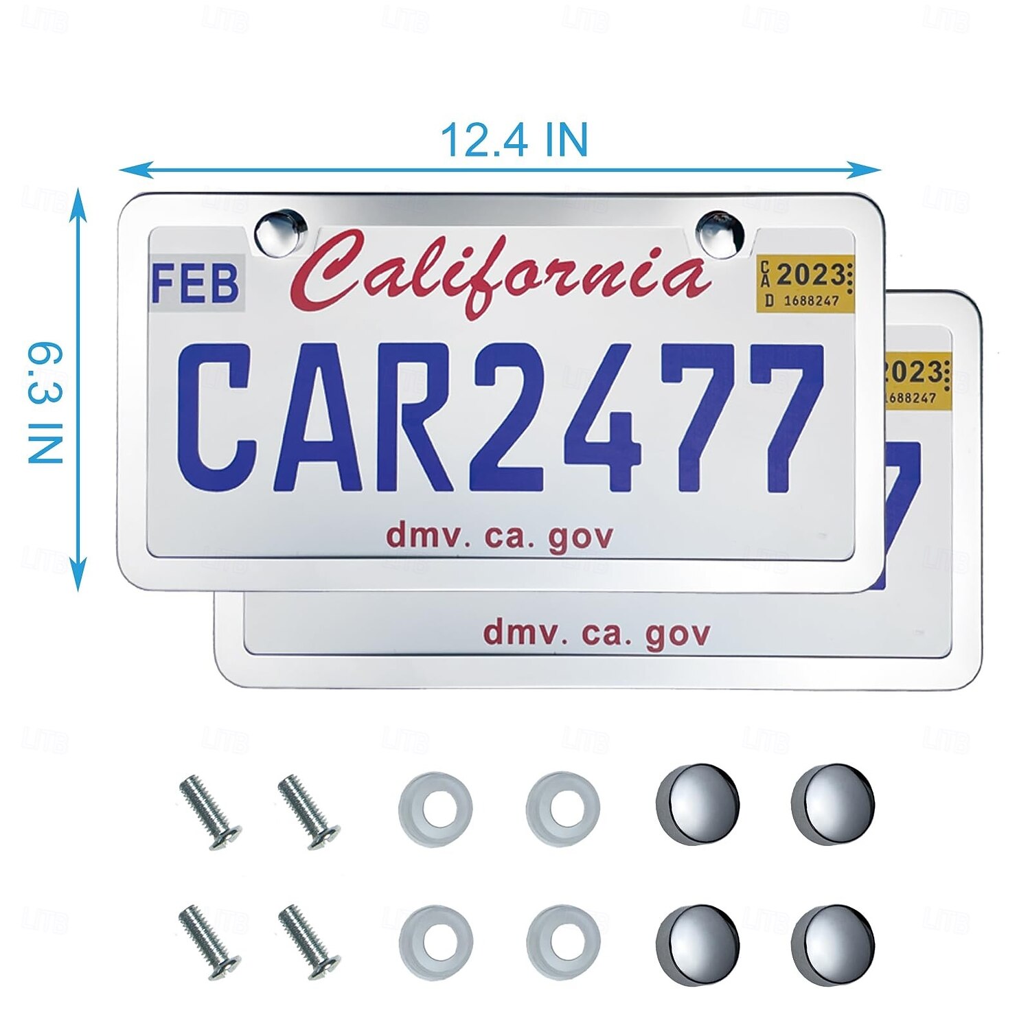2PCS Silver Stainless Steel Car License Plate Frame Cover – Includes Screws And Caps