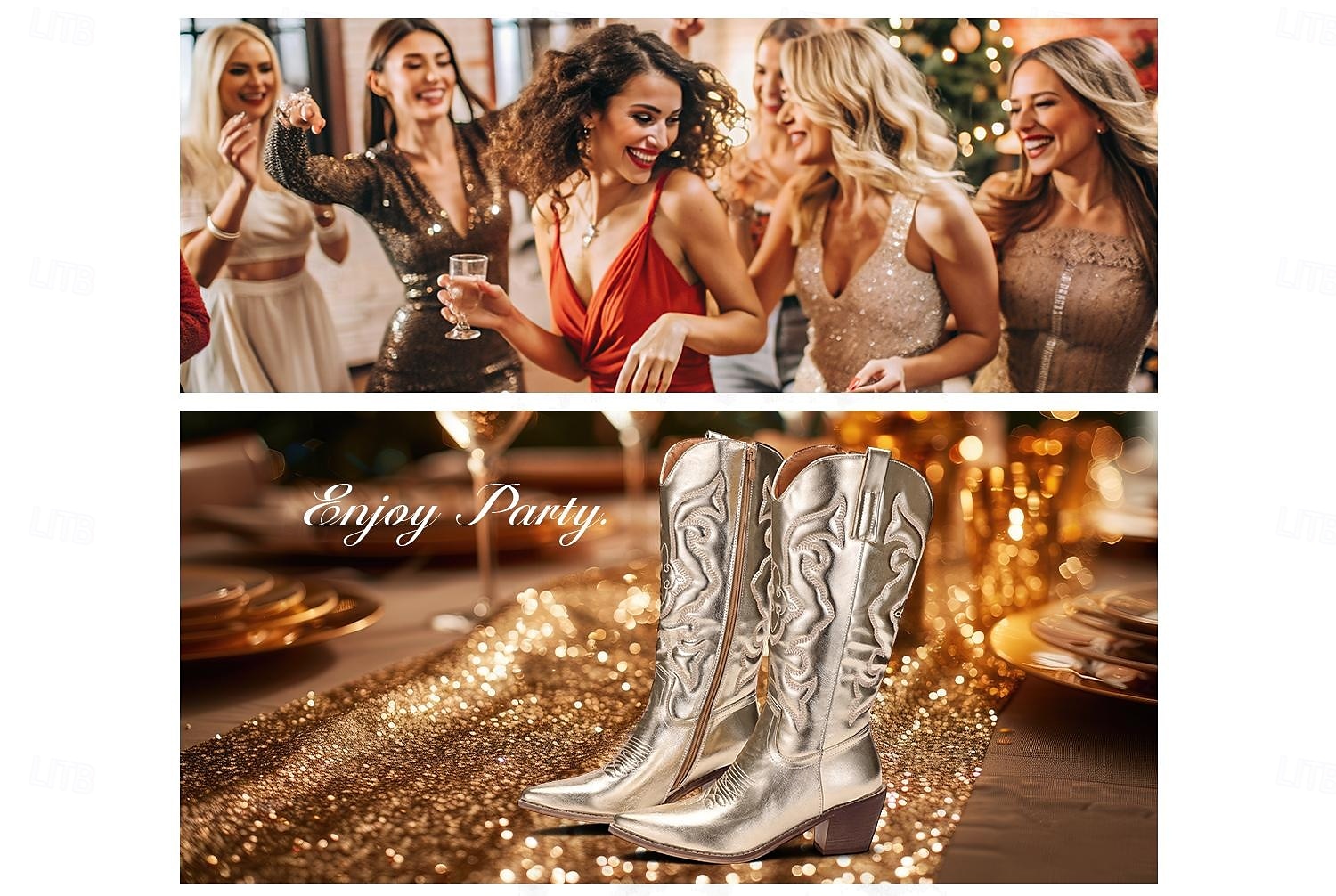 Damen Western-Cowboystiefel in Metallic-Gold mit gestickten Details für Mode und Freizeit 2025 - $69.99 –P4