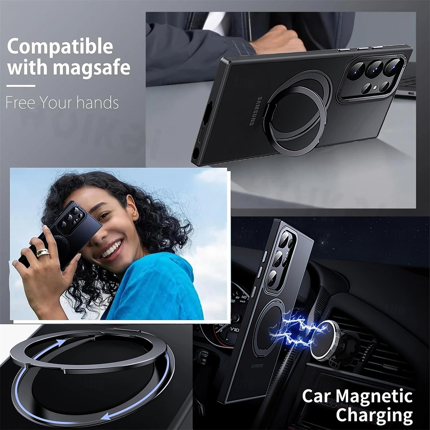 Phone Case For Samsung Galaxy S24 S23 Ultra Plus S23 S25 Ultra Magnetic Adsorption With Magsafe with Stand Holder Magnetic Full Body Protective TPU 2025 - $27.99 –P5