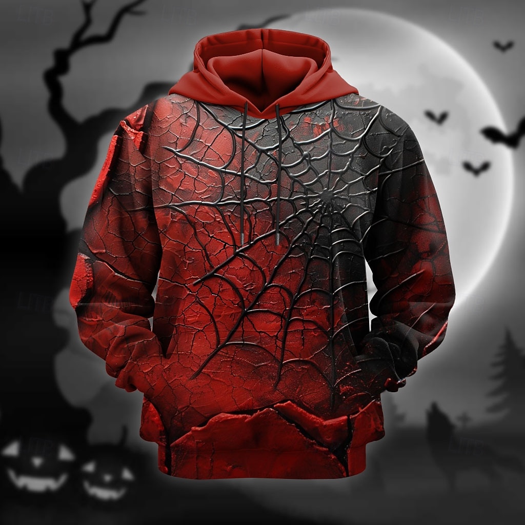 Halloween Pánské SPIDER Kapuce Kapucky Mikina Módní Chladný Dlouhý rukáv Kapuce Dovolená předvečer Všech svatých Rubínově červená Kapsy 3D tisk Podzim Zima Návrhář 2025 - $29.99 –P1