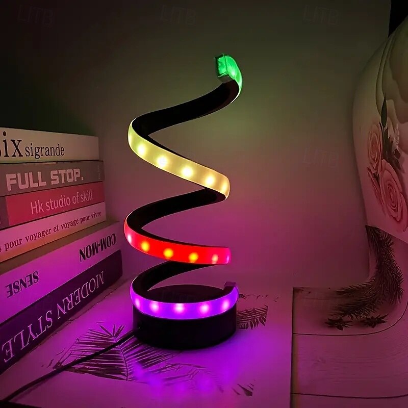 مصباح طاولة حلزوني LED قطعة واحدة، طراز عصري، سطوع قابل للتعديل، مفتاح زر يعمل بمنفذ USB، مصباح ديكور غرفة النوم 2025 - $34.99 –P3