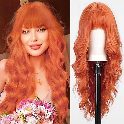 perruque longue perruque bouclée avec frange aspect naturel perruque synthétique résistante à la chaleur adaptée aux femmes à la mode de 2025 ? $28.99 –P2