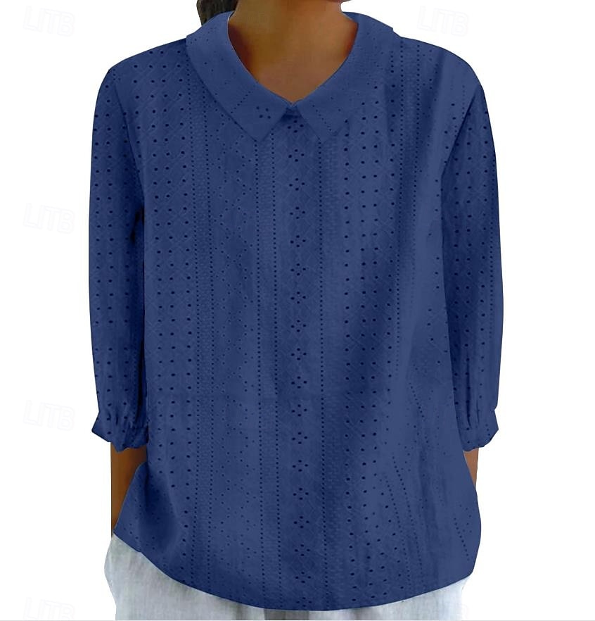 chemisier femme élégant moderne évider manches 3/4 hauts réguliers col chemise travail quotidien jaune bleu ciel bleu vert printemps automne de 2025 ? $26.99 –P4