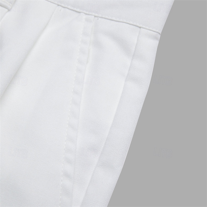 Men's Linen Pants Trousers Summer Pants Front Pocket Pleats Straight Leg Plain Comfort Breathable Casual Daily Holiday Fashion Basic Black White 2025 - $28.99 –P5