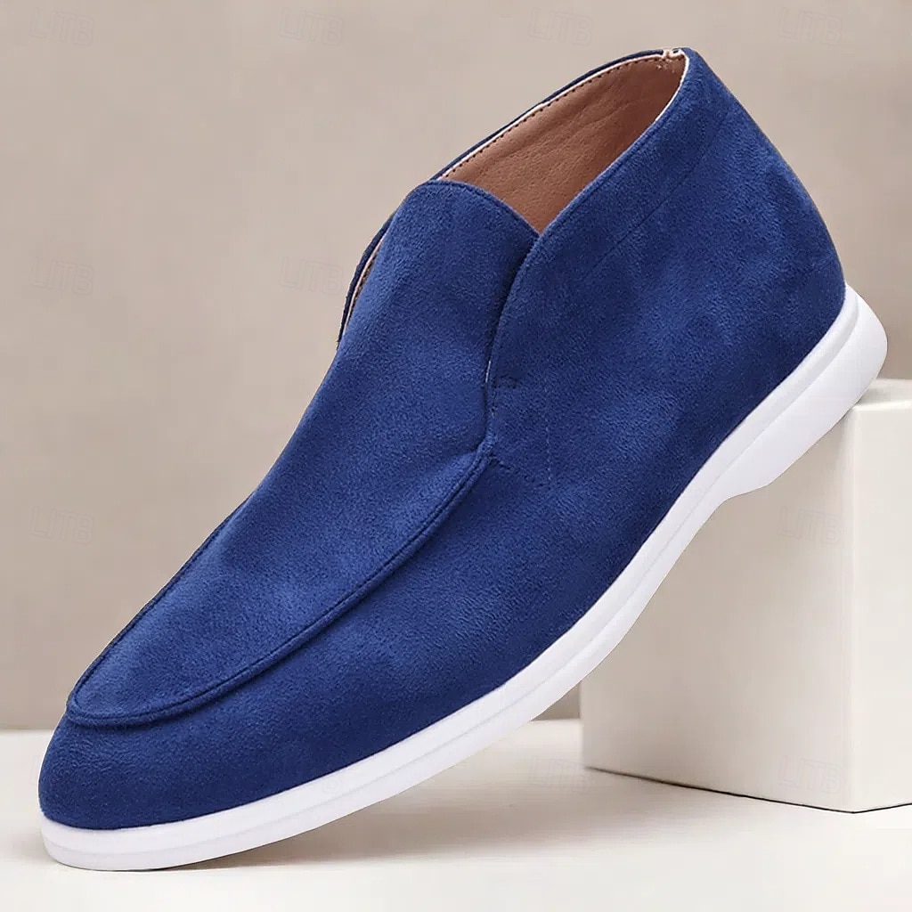 mocassini slip-on da uomo in finta pelle scamosciata grigia, scarpe casual minimaliste con suola bianca - calzature versatili e comode per l'uso quotidiano del 2025 a $64.99 –P6