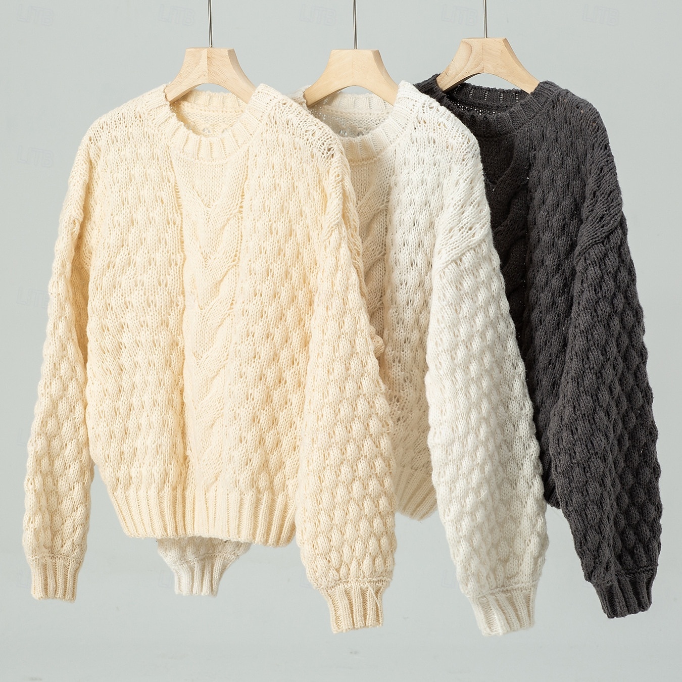 Per donna Felpa Moda Tinta unica Grosso Girocollo Intrecciato Manica lunga Maglie lunghe Maglia Ufficio Bianco Beige Autunno Inverno del 2025 a $51.99 –P9