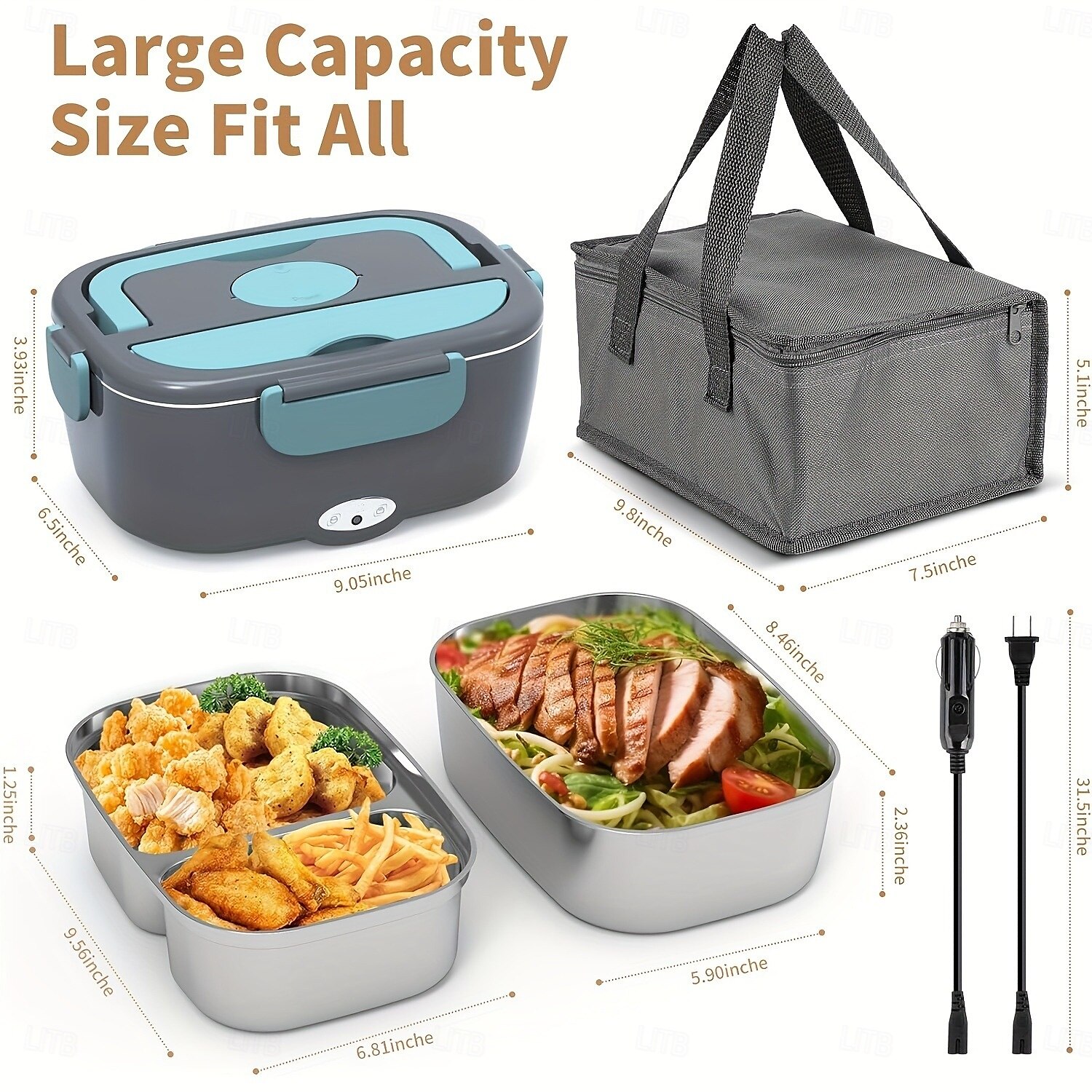 Electric Lunch Box Portable Fast Heating Lunch Box 1.5L Stainless Steel Container Adult Food Warmer Suitable for Cars 2025 - $41.99 –P4