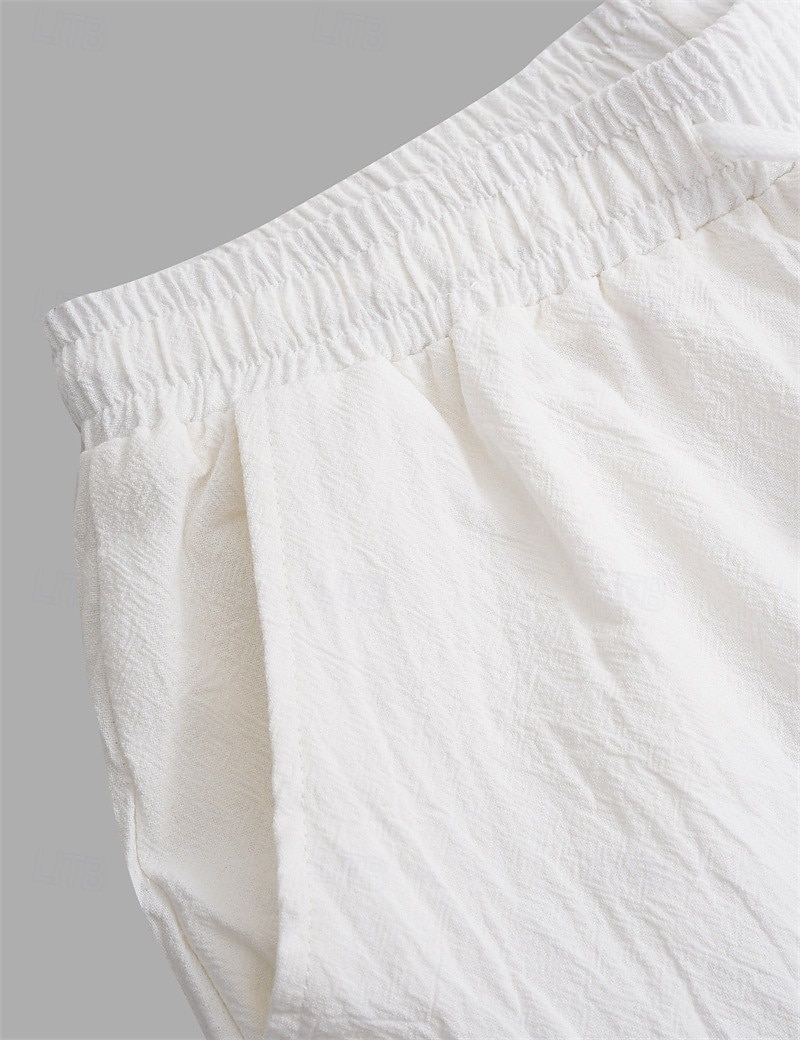 Men's Linen Pants Trousers Summer Pants Elastic Waist Straight Leg High Rise Solid Color Comfort Breathable Full Length Outdoor Home Casual Vacation Fashion Gray Green Black High Waist Inelastic 2025 - $27.99 –P11
