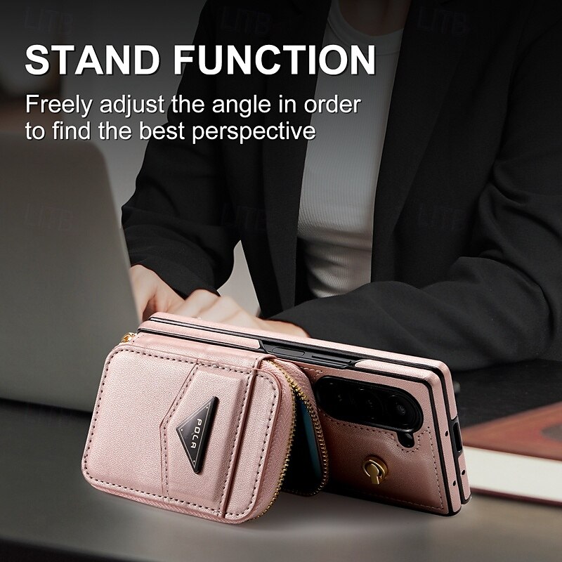 Phone Case For Samsung Galaxy Z Fold 6 Wallet Case with Stand Holder Zipper Full Body Protective Retro Genuine Leather 2025 - $33.99 –P8