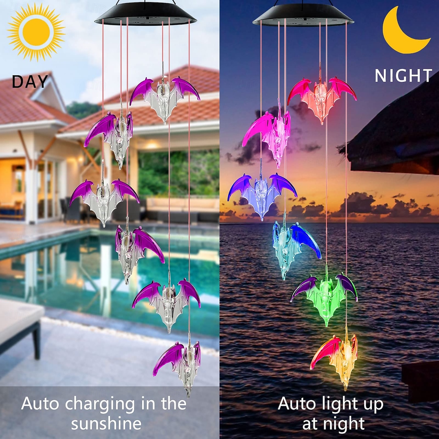 Bat Solar Wind Chimes for Outdoor, Waterproof Color-Changing LED Memorial Bat Wind Chimes Women Gifts for Mom, Automatic Light Sensor Windchimes Birthday Gifts for Party Yard Garden 2026 - $19.99 –P2
