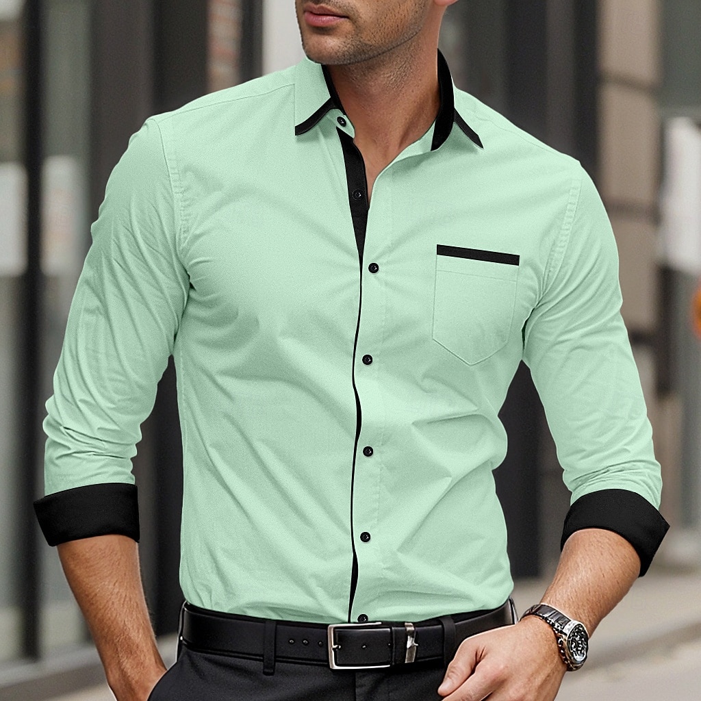 Herren Hemd Oberhemd Bügelfreies Hemd Knopfhemd Farbblock Hochzeit Täglich Hellblau Schwarz Weiß Hellgrün Langarm Umlegekragen Frühling & Herbst Bekleidung Patchwork 2025 - $25.99 –P10