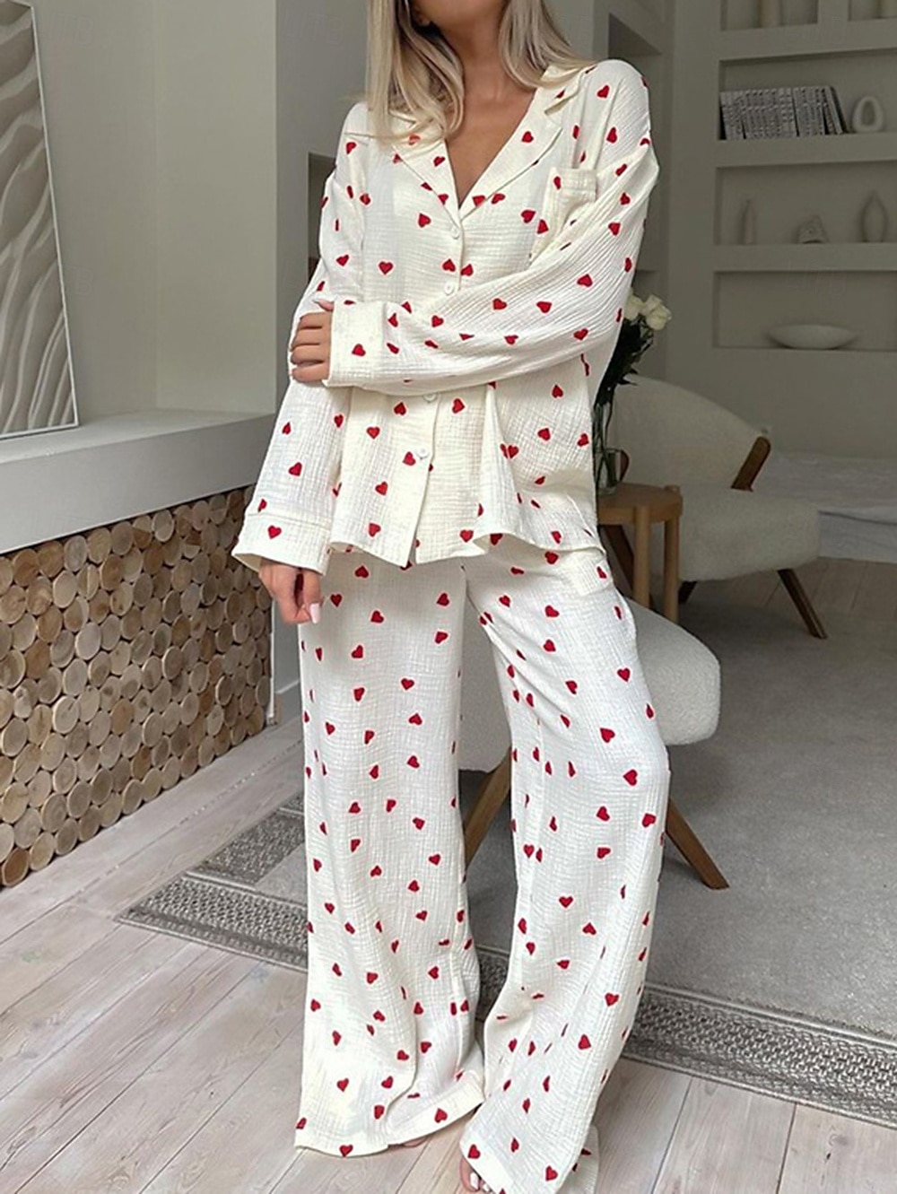 camicie stampate da donna&amp;abiti da notte - cotone grafico casa abiti del 2025 a $41.99 –P3