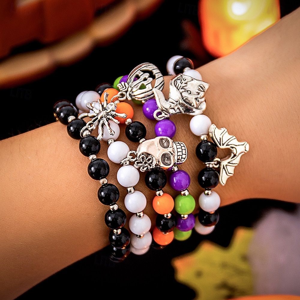 5 stuks Dames Armbanden met ketting en sluiting Kralenarmband Vintage armband kralen Schedel Dier Punk Vintage Modieus Gepersonaliseerde Stijlvol Muovi Armband sieraden Regenboog Voor Feest Halloween 2025 - $15.99 –P3