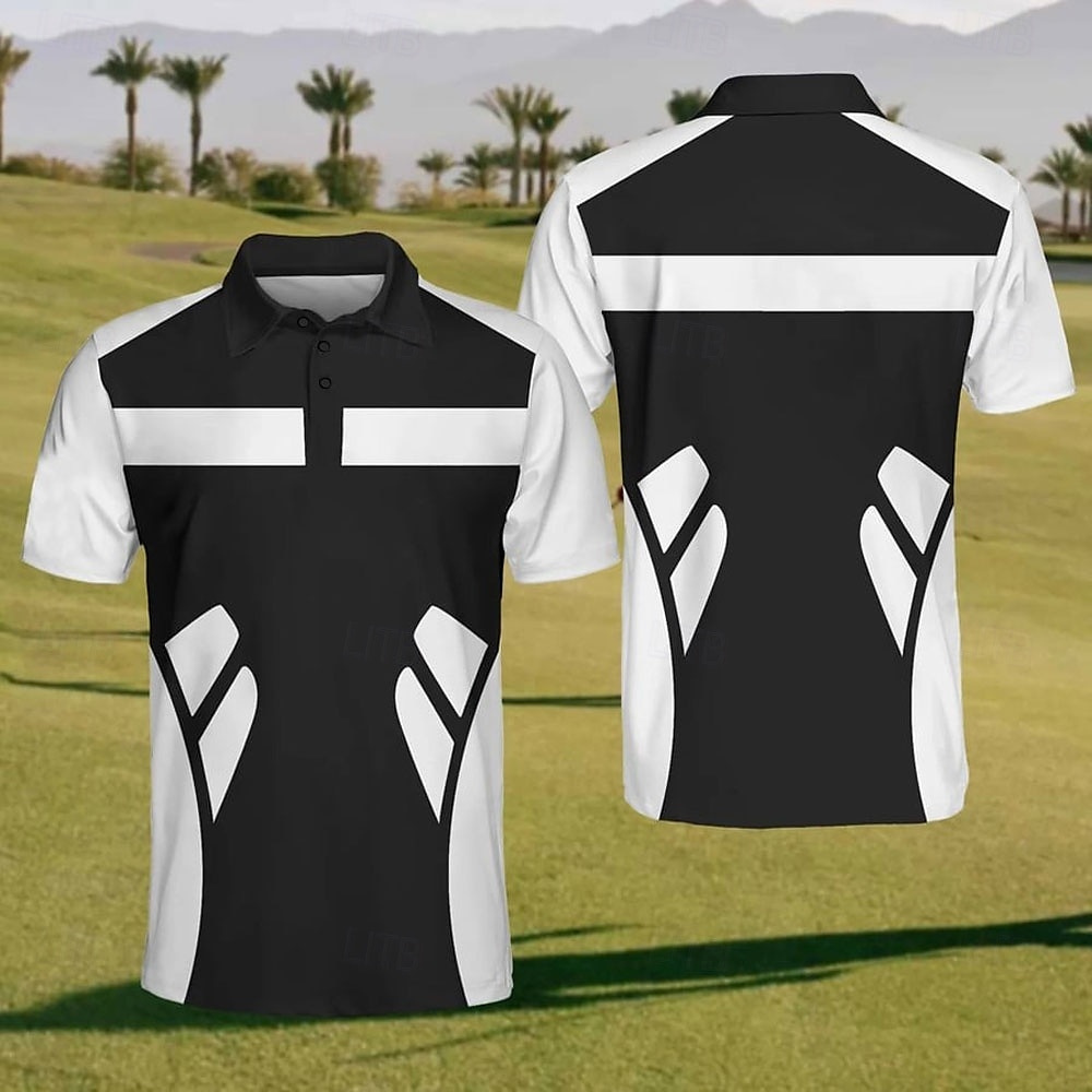 Men's Striped Sports Polo Shirts Golf Shirt Short Sleeve Polo Shirts Collared Shirts Sportswear Vacation Wear Buttons 3D Print Summer Black 2025 - €22.99 –P1