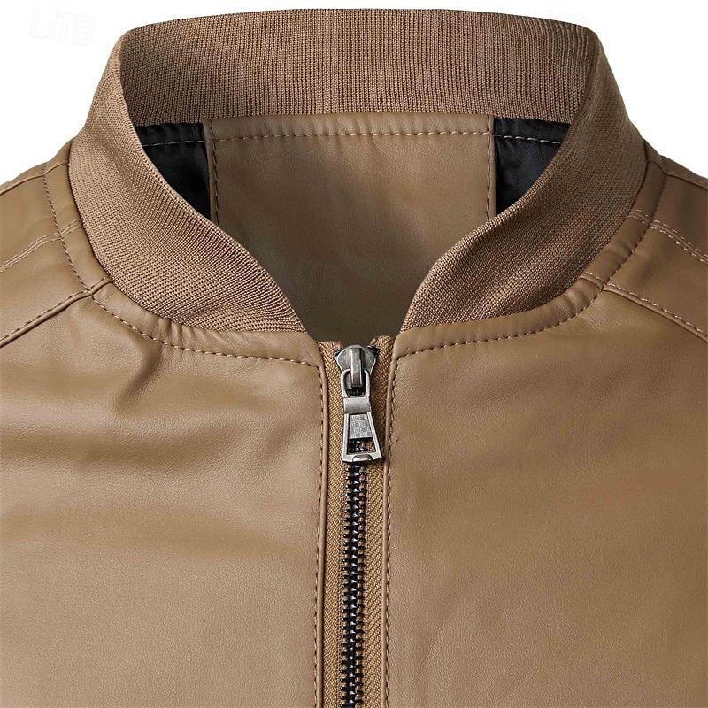 Herren Lederjacke Freizeitjacke Motorrad Jacke Täglich Urlaub Windundurchlässig warm halten Tasche Herbst Winter Glatt Modisch Klassisch Ständer Standard Kunstleder Schwarz Braun Jacken 2025 - $35.99 –P4