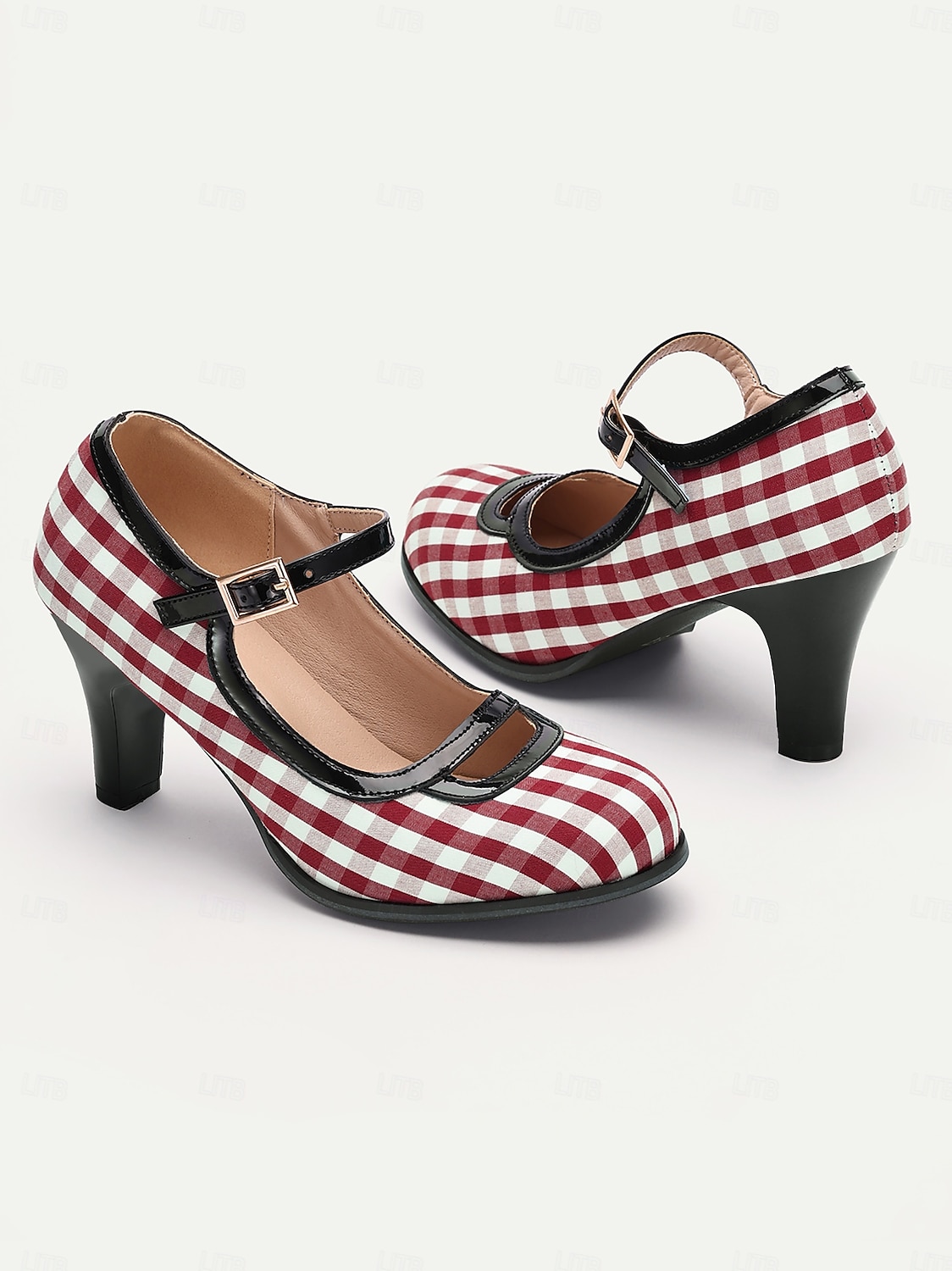 Dámské Podpatky Retro Mary-jane Práce Denní Pléd Barevné bloky Přezky Vysoký úzký Oblá špička Elegantní Vinobraní PU Látka Spona Černobílá bílá a zelená Červená 2025 - $54.99 –P5