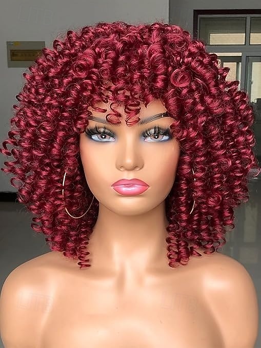 perruques afro bouclées pour femmes noires perruque courte bouclée avec frange boucles crépues cheveux bouclés perruques synthétiques pour femmes afro-américaines de 2025 ? $25.99 –P4