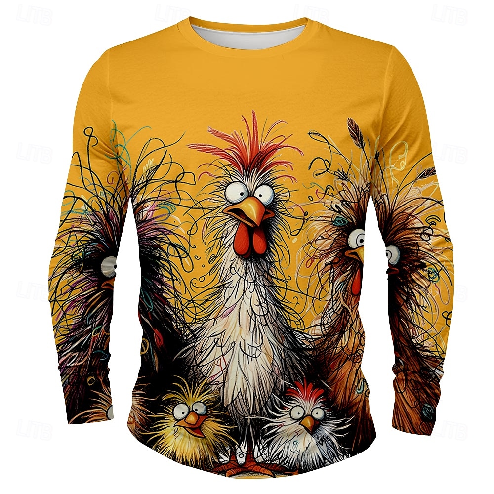 Men's Chick Funny T Shirt Long Sleeve T shirt 3D Print Crew Neck Shirt Designer Retro Vintage Street Casual Daily Black White Yellow Summer Spring Fall Clothing Apparel S M L XL XXL XXXL 2026 - $21.99 –P5
