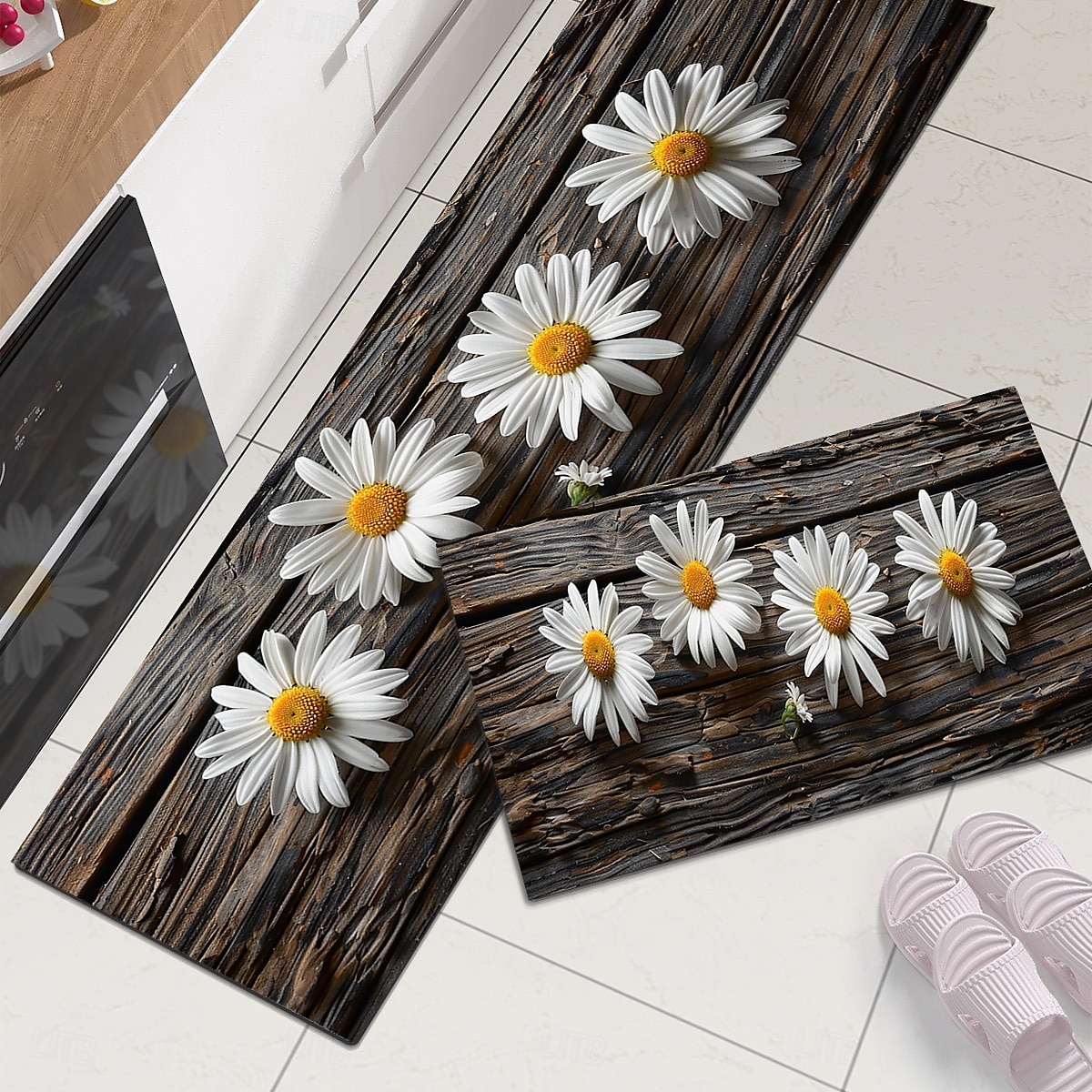 деревянный коврик для кухни с ромашковым узором, коврик для пола, нескользящий, маслянистый, коврик для гостиной, коврик для дома, для улицы, декор спальни, коврик для ванной, коврик для входа, 2025 - $15.99 –P9