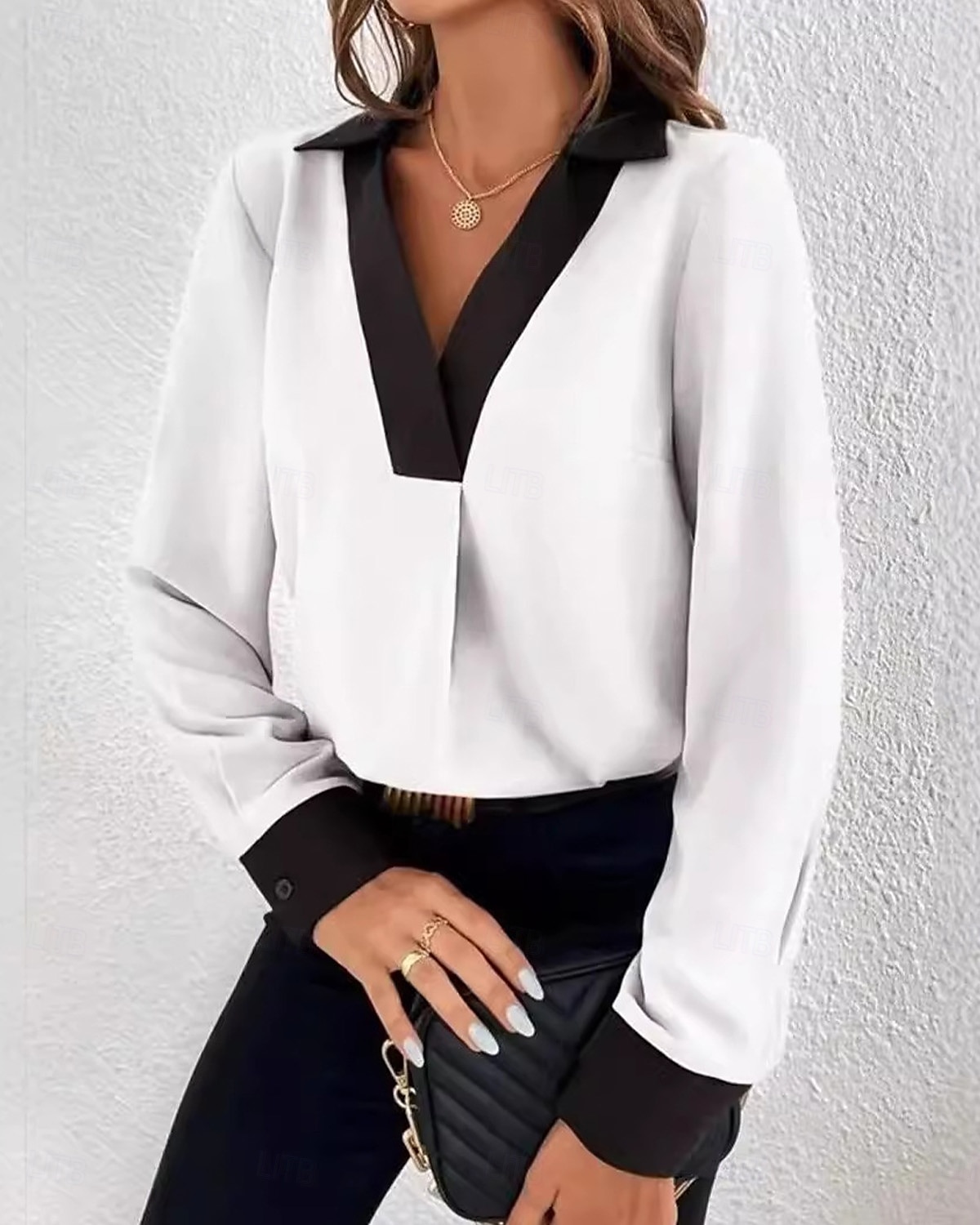 Damen Hemd modern Langarm Regular Tops Hemdkragen Arbeit schwarz weiß grün khaki Frühling Herbst Winter 2025 - $27.99 –P1