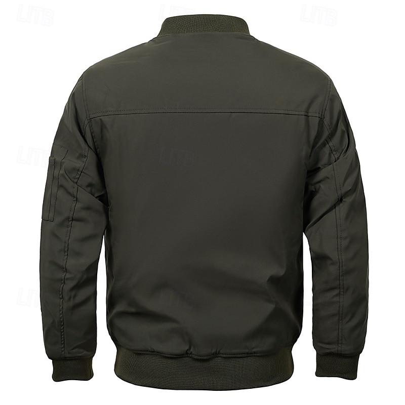 Homme Veste légère Bomber Coupe-vent Veste décontractée du quotidien Vacances Chaud Poche Automne hiver Plein Mode Classique Col Mao Normal Noir Vert Véronèse Bleu de minuit Gris Veste de 2025 ? $62.99 –P6
