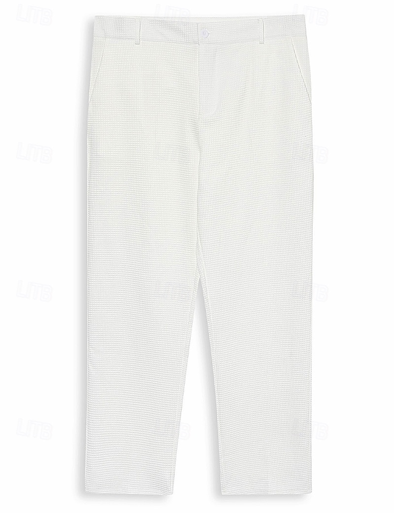Homme Pantalons Dress Pants works Slacks Pantalons de Costume Pantalon gaufré Poche Avant Jambe Droite Uni Confort Longueur complète Affaires Quotidien Fête Mode Chic & Moderne Noir Blanche Élastique de 2026 ? $31.99 –P4