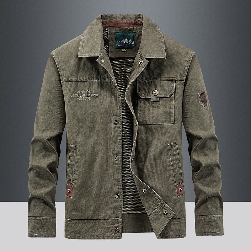 Men's Lightweight Jacket Trucker Jacket Utility Jacket Cargo Jacket Outdoor Vacation Wearproof Multiple Pockets Spring &  Fall Plain Fashion Classic Lapel Regular Khaki Army Green Dark Blue Jacket 2025 - €48.05 –P2