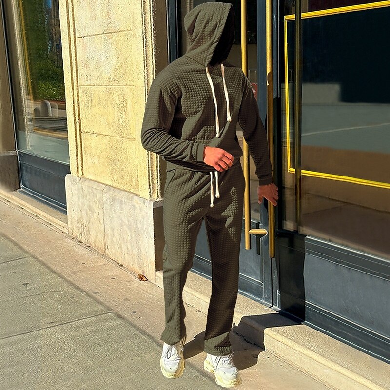 Per uomo Felpa con cappuccio Tuta Da Ginnastica Tuta da ginnastica Nero Bianco Verde militare Cachi Grigio scuro Con cappuccio Liscio A cordoncino 2 pezzi Tasca frontale Sportivo Giornaliero Per del 2025 a $39.99 –P9
