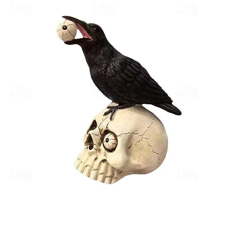 Стеклянная фигурка ворона на Хэллоуин из смолы - скульптура животного для стола, витрины и домашнего декора - жуткое украшение на Хэллоуин 2025 - $20.99 –P5