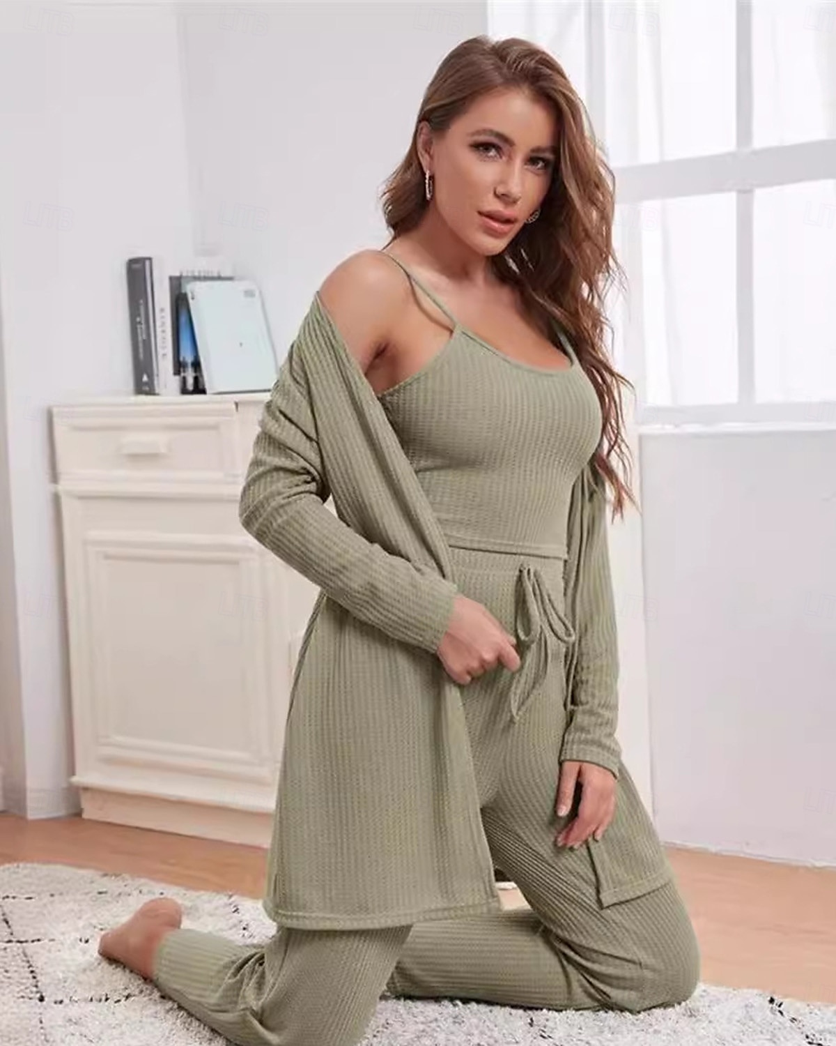 kvinners loungewear sett 3 stykker ren farge tilfeldig komfort hjemme komfort stropper stropp topp bukselomme høst vinter hjemmeantrekk 2025 - $33.99 –P4
