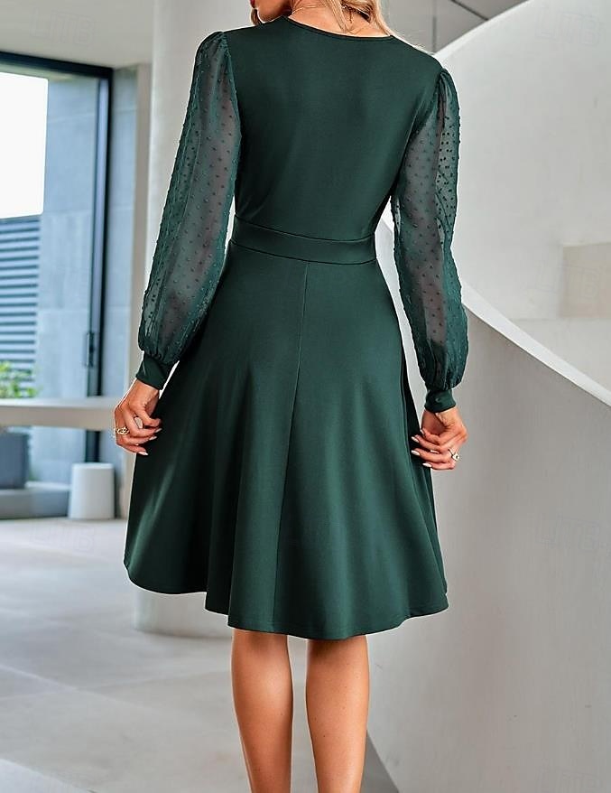 Women's Black Dress Mini Dress Ruched Mesh Wedding Guest Cocktail Party Elegant V Neck Long Sleeve Bishop Sleeve Black Brown Green Color 2025 - $39.99 –P7
