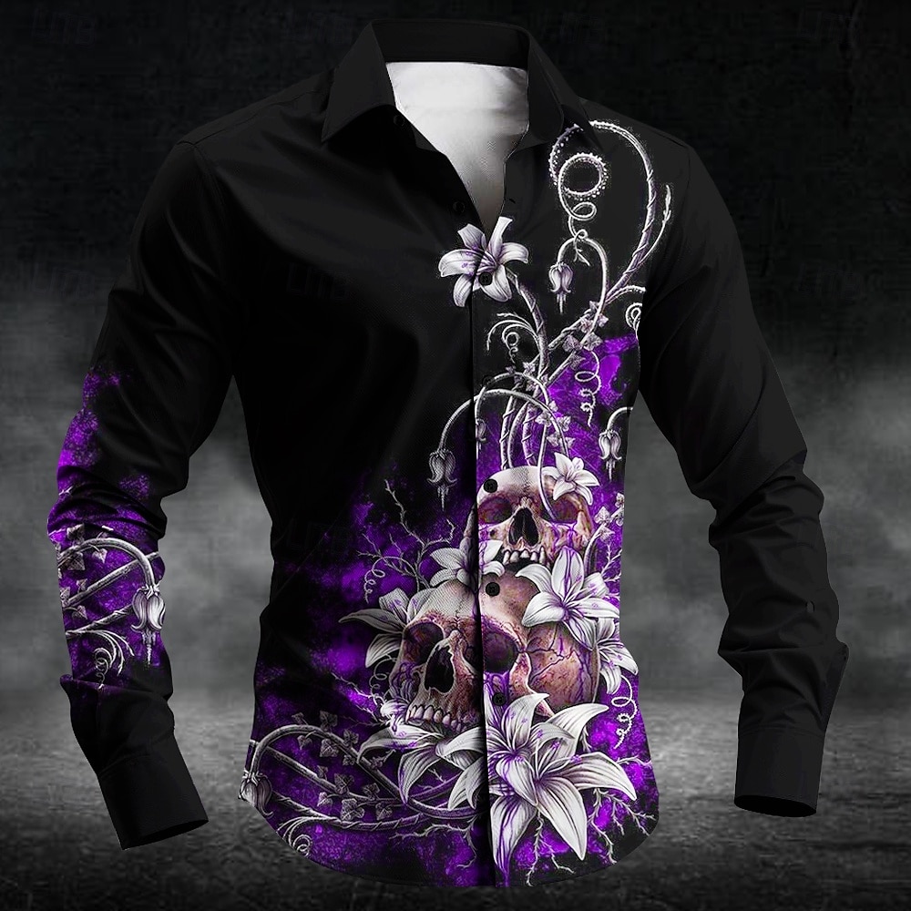Floreale Teschi Informale Affari casual Per uomo Camicie Camicia con bottoni Manica lunga Da sera Attività commerciale Giornaliero Autunno Inverno Primavera estate Colletto Abbottonare Stampa 3D del 2025 a $26.99 –P4
