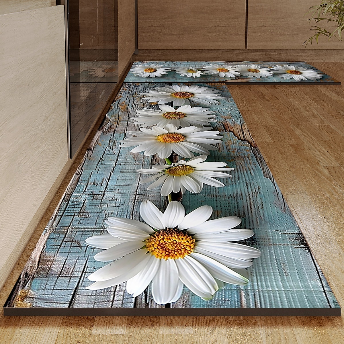 деревянный коврик для кухни с ромашковым узором, коврик для пола, нескользящий, маслянистый, коврик для гостиной, коврик для дома, для улицы, декор спальни, коврик для ванной, коврик для входа, 2025 - $15.99 –P4