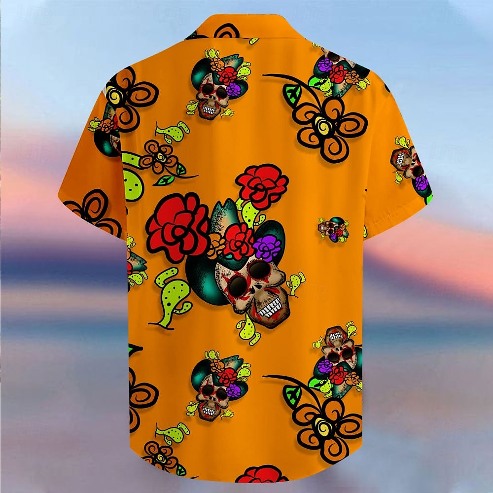 Men's Floral Skull Tropical Flowers Summer Hawaiian Shirt Button Up Shirt Aloha Shirt Short Sleeve Shirt Collared Shirts Hawaiian Casual Vacation Party Evening Wear Daily Purple Fuchsia Orange S M L 2025 - $22.99 –P2