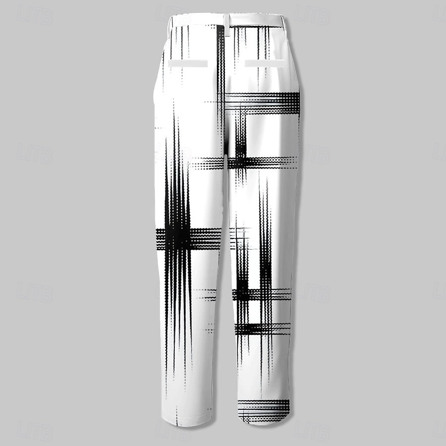 Herr Geometrisk Kostymbyxor Medium Midja Business Casual Formell Vardag Ficka Sommar Vår Svartvit 2025 - $29.99 –P2