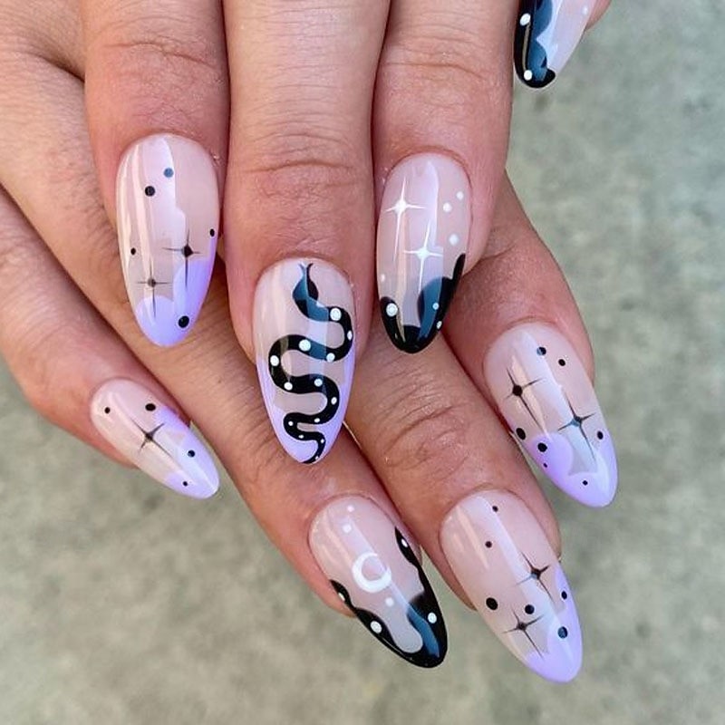 1conjunto Resina Clássico Melhor qualidade Criativo Moda dia das Bruxas Festa / Noite Festival Unhas postiças para Unha de Dedo de 2025 por $10.99 –P20