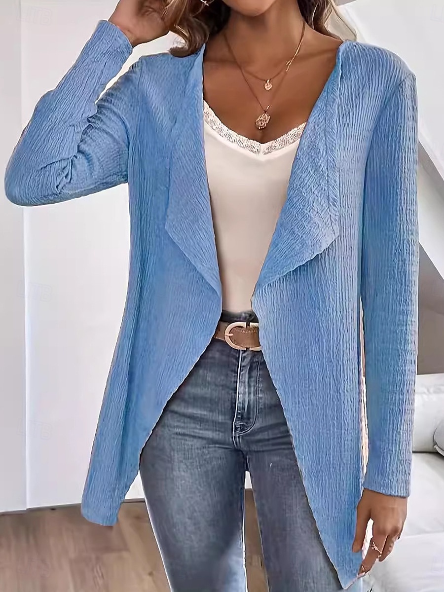 Damen Jacke Alltagskleidung Rüsche Feste Farbe Windundurchlässig Vintage Regular Fit Oberbekleidung Langarm Frühling Schwarz S 2025 - $35.99 –P3