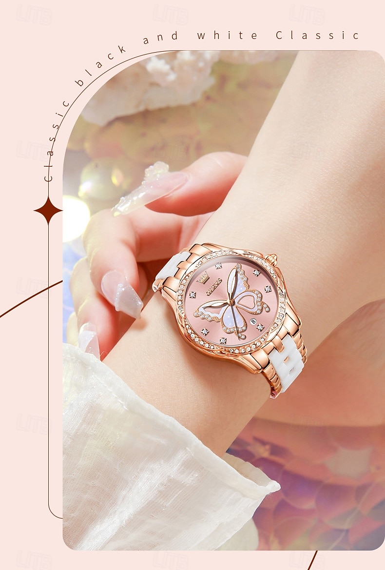 OLEVS 5610 Mother's Day Gift for Women's Watches Elegant Fashion Rhinestone Bezel Ceramic Strap Wristwatch Waterproof Luminous Automatic Watch 2026 - $62.99 –P7