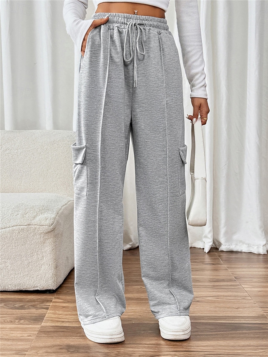 Dam Joggingbyxor Kinesiska Mode Streetwear Fullängd Hög midja Slät Ficka Elastiskt midjeband Bekväm Mjuk Microelastisk Utomhus Gata Grå Höst Vinter Normal 2026 - $29.99 –P3