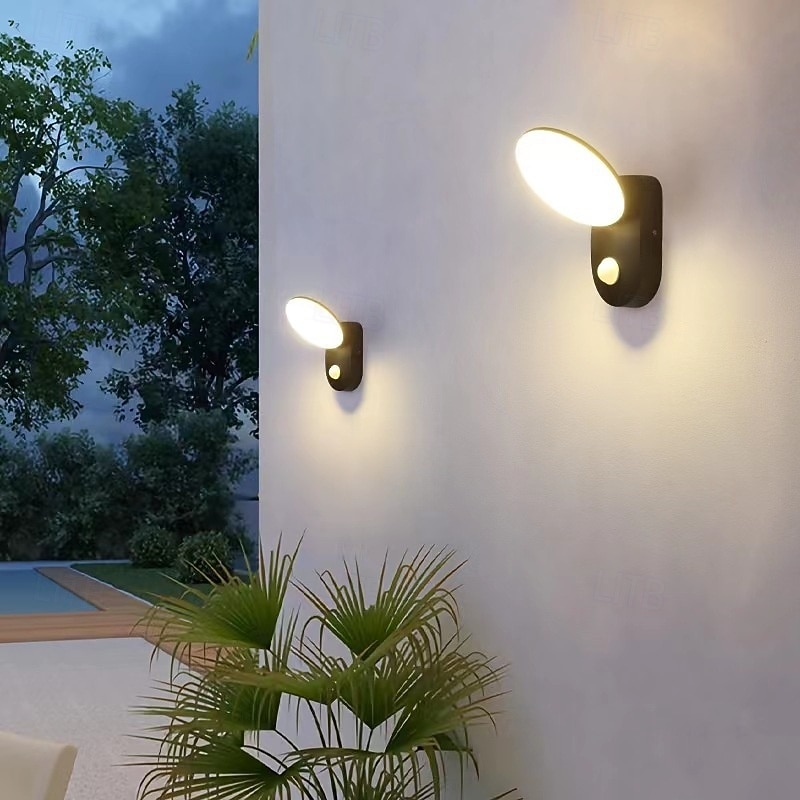 Aplique de pared LED para exteriores, blanco cálido, 1 luz, sensor de movimiento, aspecto moderno, aplique de pared para porche, puerta de patio, garaje, 110-240 V 2025 - $66.99 –P2